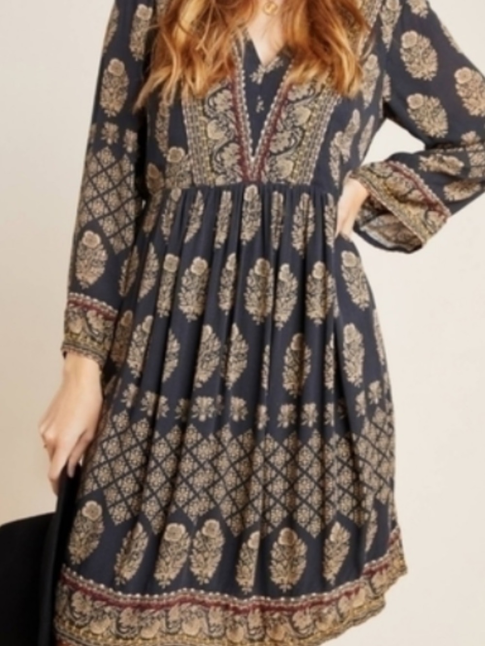 Anthropologie Maeve Black Dresswith Gold Embroidery